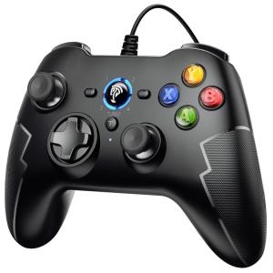 imageEasySMX Wired Gaming ControllerPC Game Controller Joystick with DualVibration Turbo and Trigger Buttons for Windows PC PS3 Android TV BoxTeslaBlackgrey