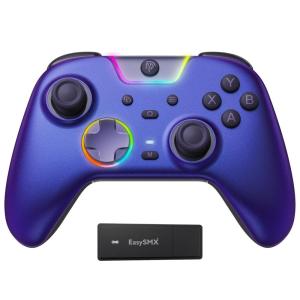 imageEasySMX X05Pro Wireless PC Controller  QuietPress Buttons 2Stage Impulse Triggers 2 Programmable Buttons Hall Joysticks 1000mAh Battery 1000Hz Polling Gaming Controller for PCSwitchAndroidiOSpurple