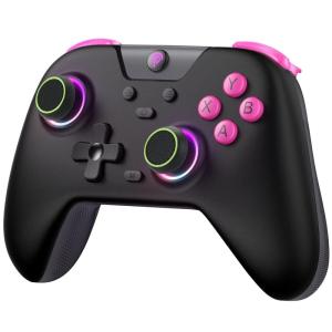 imageEasySMX X05Pro Wireless PC Controller  QuietPress Buttons 2Stage Impulse Triggers 2 Programmable Buttons Hall Joysticks 1000mAh Battery 1000Hz Polling Gaming Controller for PCSwitchAndroidiOSBlack Rose Red