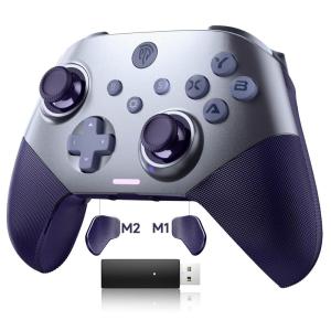 imageEasySMX X10 PC Controller for Black Myth Wukong  Enhanced Wireless Bluetooth Controller with a Swappable FaceplateHall Joysticks and Triggers for PCSwitchSteamAndroid TVAndroid and iOS MobileDark Purple