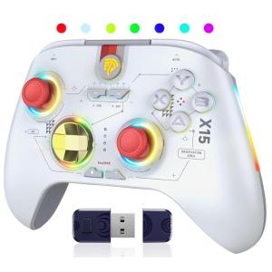 imageEasySMX X15 PC Controller  Enhanced Wireless Bluetooth Controller with Hall JoysticksHall TriggersRGB Lighting  No Stick Drift No Dead Zone  Work for Windows PC Android Steam and Switchwhite