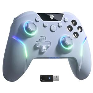 imageEasySMX X20 Wireless Gaming Controller with RGB Backlit 2Stage Hall Effect Stick 1000Hz Polling Rate 6Axis Gyro on MultiPlatform Mech Buttons Compatible with PCSwitchSteamAndroidwhitegrey grips