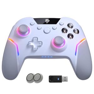 imageEasySMX X20 Wireless PC Controller with 4 Back Paddles Hall Joysticks DualMode Triggers 1000Hz Polling RGB 1000mAh  BluetoothUSB Gaming Controller for PCSwitchSteamAndroidNebula Frost with Thumb Grips
